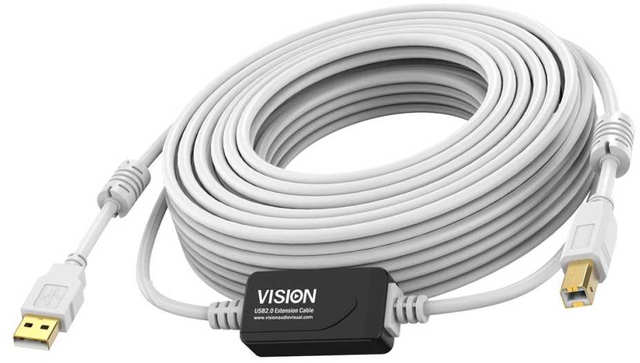 Kabelis USB Vision USB-A - USB-B 15 m Baltas (TC 15MUSB+/2)