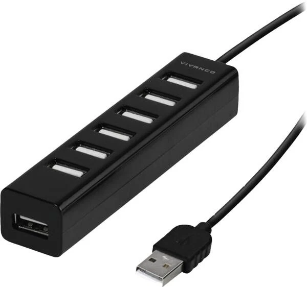 Vivanco VVITHUB20USB7IN1OUT, USB 2.0 Type-A, USB 2.0 Type-A, Juoda, 0,1 m