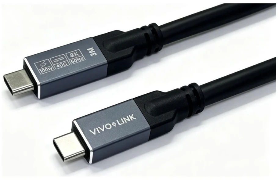 VivoLink USB-C to USB-C 0.5m USB4, 40Gbps, 100W PD, 8K, Enterprise-tested kabelis USB USB4 Gen 2x2 0,5 m 40 Gbit/s Juodas