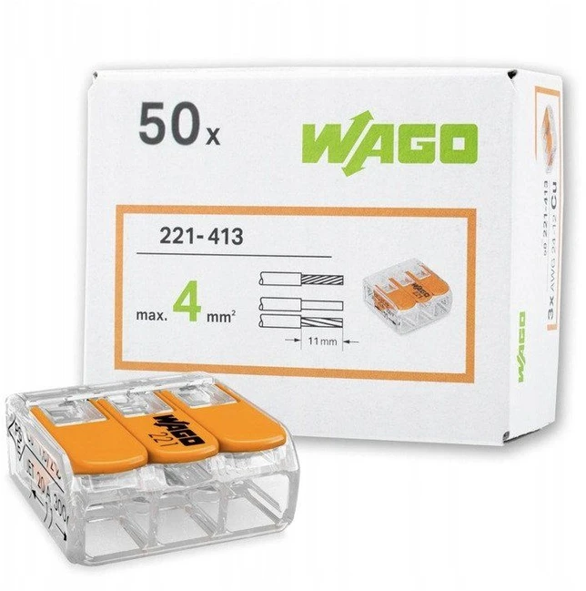 Laidų jungtis - 3 laidams - nuo 12AWG iki 24AWG - skaidrus korpusas - WAGO