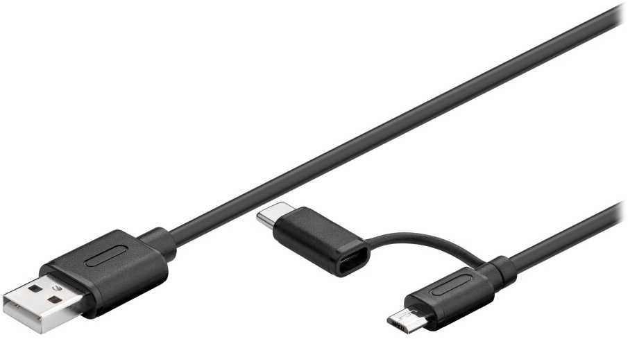 Wentronic Goobay USB-A – microUSB + USB-C USB laidas 1 m juodas (71892)