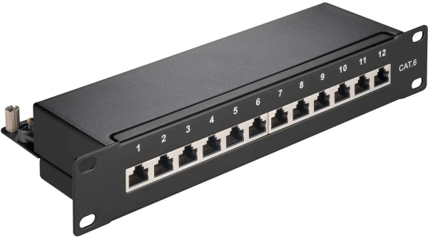 Wentronic Goobay CAT 6 komutacinė panelė 10 colių (25,4 cm), 12 prievadų – juodos spalvos