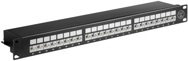 Wentronic Goobay CAT 6a 48,30 cm (19") pataisų skydas, 24 prievadai, juodas - STP ekranuotas, juodas (90854)