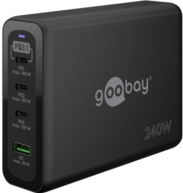 Įkroviklis Goobay 65885 Daugiaportis greitasis USB-C PD GaN 240 W Juodas (0001-00019-54823)