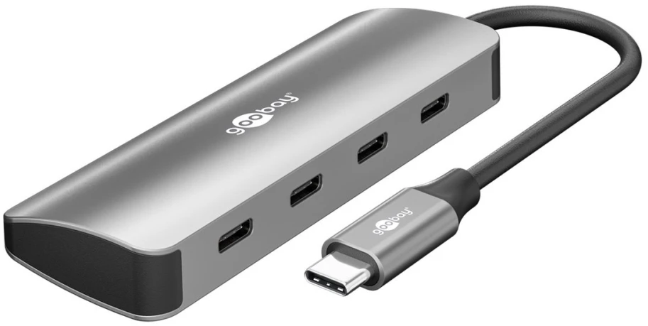„Goobay Slim“ 4 prievadų USB šakotuvas, USB-C į USB-C, 10 Gbit/s, Pilkas | 76565