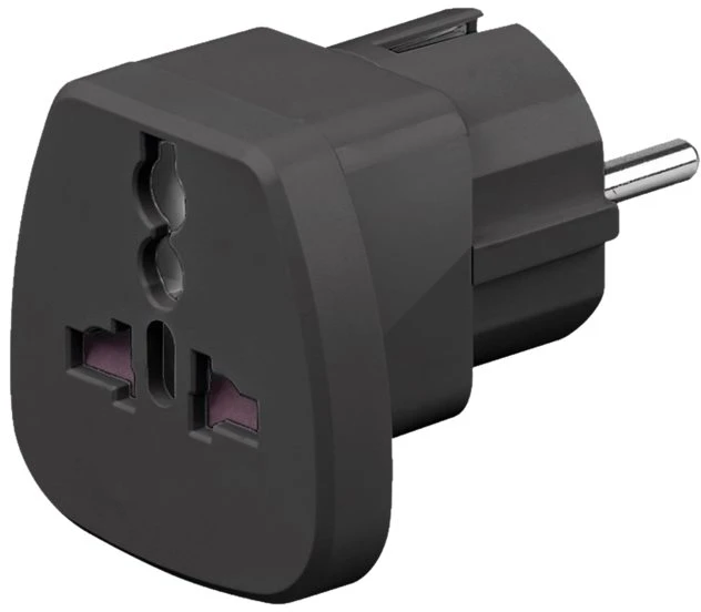 Goobay 94028 World to EU Travel Adapteris, kelionių adapteris (UK, US, IT, CH, į EU), Juoda