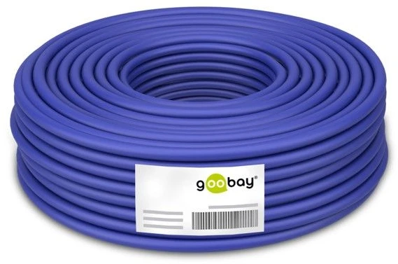 Wentronic Goobay Cat.7 neapdorotas kabelis A+ dvigubas tinklo kabelis, S/FTP (PiMF), mėlynas, 100 m - CU, AWG 22/1 (kietas), LSZH (91896)