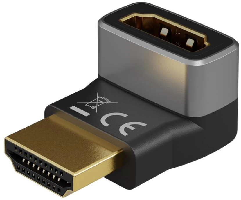 Goobay HDMI Angled Adapteris 90° Vertical, 8K at 60 Hz, Gold-Plated, Juodas/Sidabrinis | 72009