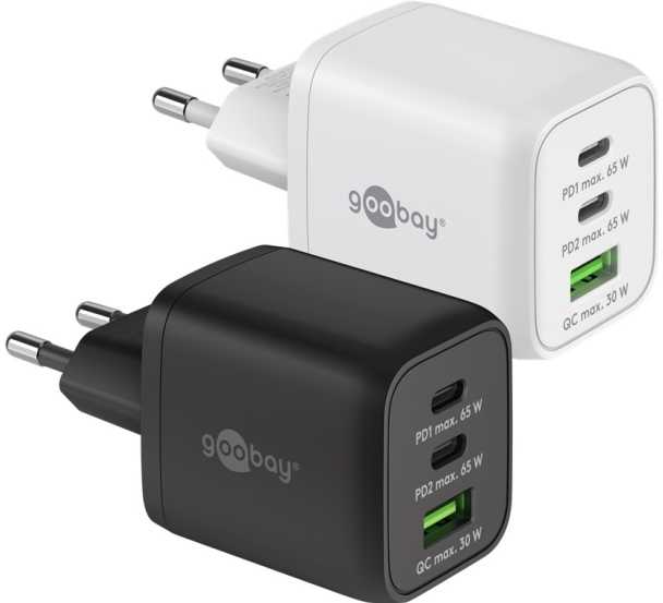 Goobay 65 W USB-C PD GaN Multiport Fast Charger Nano, Baltas