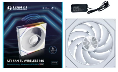 Lian Li UNI FAN TL Wireless korpuso ventiliatorius, ARGB, PWM – Reverse Blade, 140mm, baltos spalvos