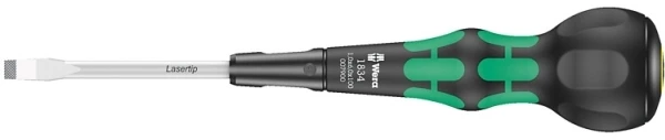 „Wera 1834 Kraftform“ rutulinės rankenos plokšti atsuktuvai – didelio sukimo momento, 1,0 x 6,0 x 150 mm, matinis lazerinis ašmenų galas, neslystanti rankena
