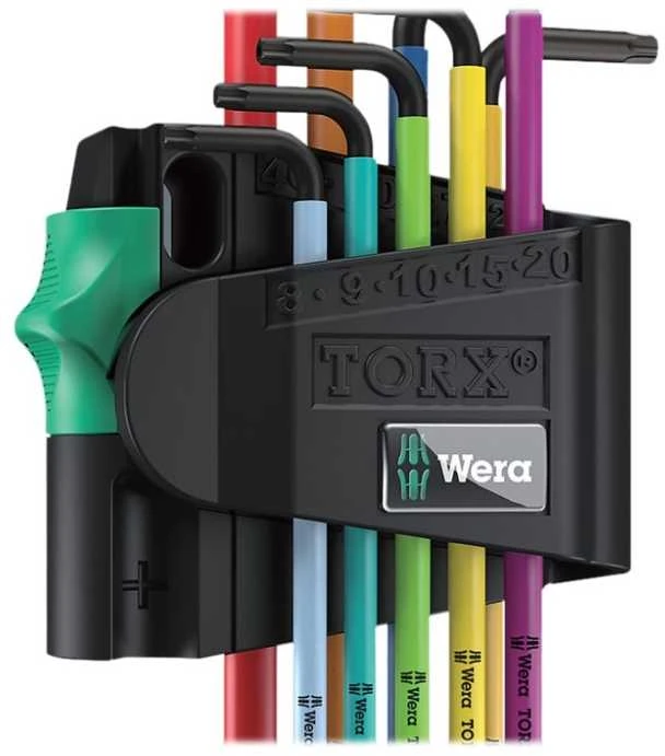 Šešiakampių raktų komplektas WERA, TX8-TX40 mm, TORX tipo, suapvalintu galu, spalvoti, 9 vnt.