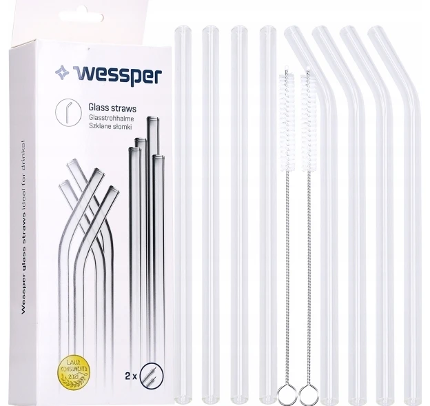 Wessper rinkinys iš 8 stiklo šiaudelių + 2 valikliai (WES258)