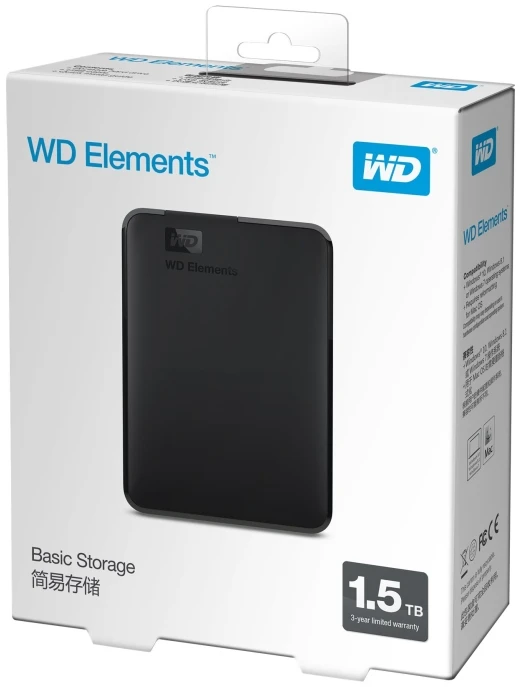 Kietasis diskas Dysk zewnętrzny HDD Western Digital Elements 1.5TB Juodas (WDBU6Y0015BBKEESN)