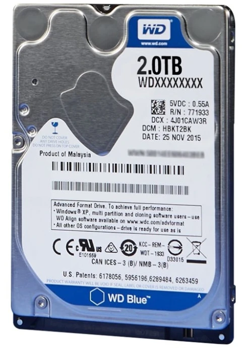 „SanDisk WD Mėlyna Mobile 2TB HDD 7 mm 5400 aps./min. SATA 6 Gb/s serijinis ATA 128 MB talpykla 2,5 colio, atitinkantis RoHS reikalavimus, didmeninis