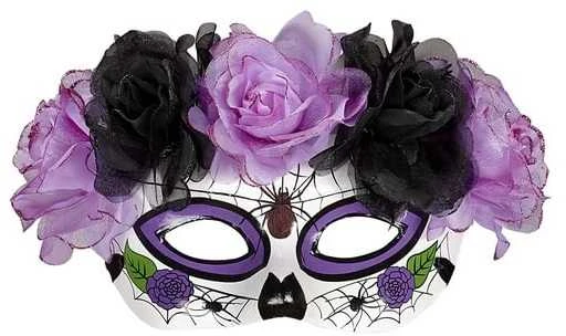 Widmann Dia de los muertos kaukė su violetinėm-juodom rožėm