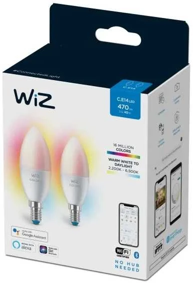 WiZ,žvakė,4,9W,2200-6500 (RGB),C37,E14,2vnt šviesos šaltinis