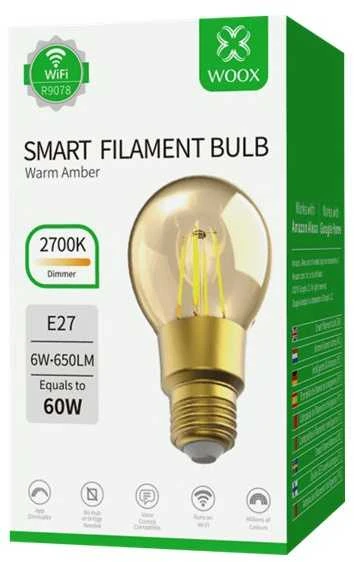 Lemputė LED filamentas E27, 230V, 6W, 650lm, 2700K, išmanioji Wi-Fi, valdoma programėle, TUYA, WOOX