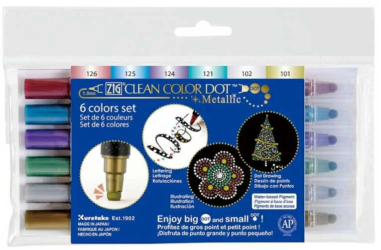 Zig Clean Color DOT 6 spalvų rinkinys metalikams