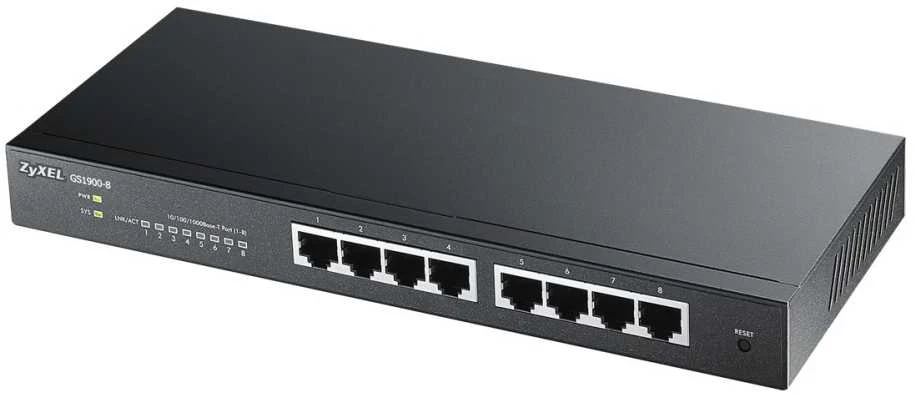 Šakotuvas ZYXEL GS1900-8 V2, 8 PORT GBE L2 SMART SWITCH, DESKTOP, FANLESS (5Y WARRANTY)