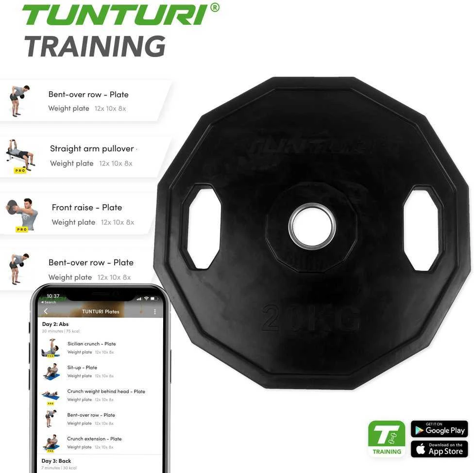 Olimpiniai gumuoti svarmenys TUNTURI 1,25-25kg (Svoris: 1 x 20 kg)