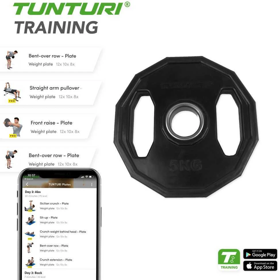 Olimpiniai gumuoti svarmenys TUNTURI 1,25-25kg (Svoris: 1 x 5kg)