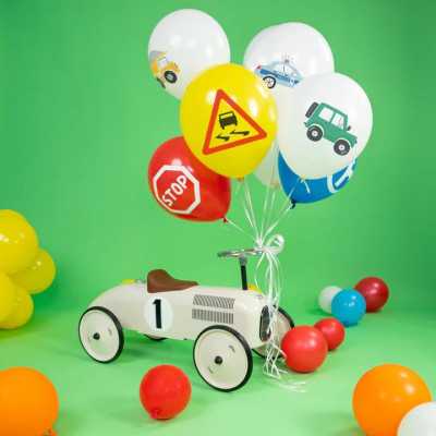 Balionai su automobiliais ir kelio ženklais, 30cm, 9 vnt