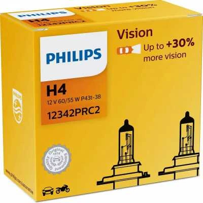 Philips lemputė H4 12V 55W P43t Vision +30%, DUO, 12342PRC2