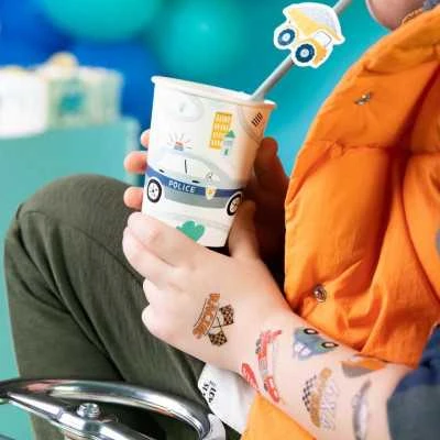 Popieriniai puodeliai su automobiliais ir kelio ženklais, 220ml, 6vnt