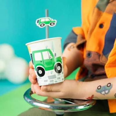 Popieriniai puodeliai su automobiliais ir kelio ženklais, 220ml, 6vnt