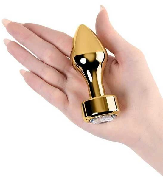 Gold Auksinis analinis kištukas TOYFA Metalas su balta apvalios formos brangakmeniu, ilgis 7 cm, skersmuo 2-3,5 cm, svoris 140 gr