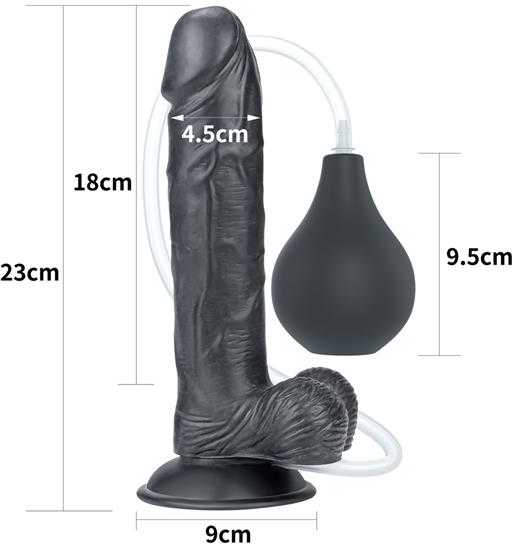 „Lovetoy“ didelis juodas penis su siurbtuku ir ejakuliacijos dildu