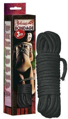 Juoda 3 metrų Shibari virvė su pakuote