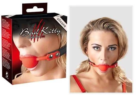 Bad Kitty raudonas silikoninis burnos kamštis su dirželiu