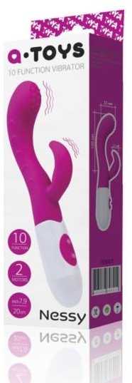Toyfa Rožinis A-TOYS, Vibratorius Nessy su klitorio stimuliatoriumi, Silikoninis, Rožinė, 20 cm, 10 greičių, 2xAAA