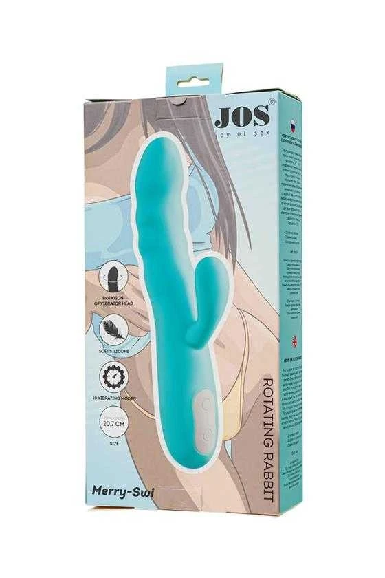 Toyfa JOS Vibratorius-rotatorius su klitorio stimuliacija JOS MERRY-SWI, silikonas, mėlynas, 20,7 cm