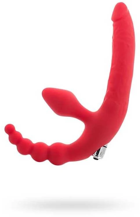 Toyfa Juoda ir raudona, dirželis be diržo su vibro kulka, atsparus drėgmei, silikonas, raudonas 35 cm