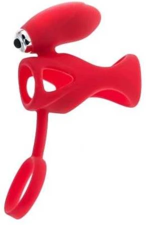 Toyfa Juodas & Raudona, Varpos žiedas su vibracija, klitorio stimuliacija, silikonas, raudonas 14,5 cm