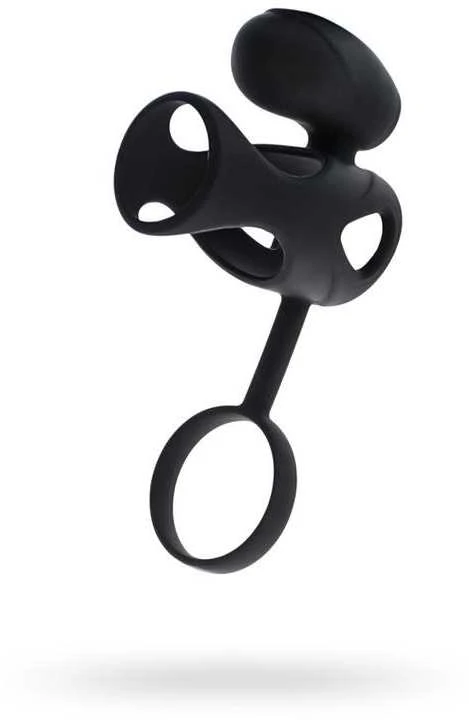 Toyfa Juodas & Raudona, Penis ring with vibration, clitoral stimulation, silicone, juodas 14.5 cm