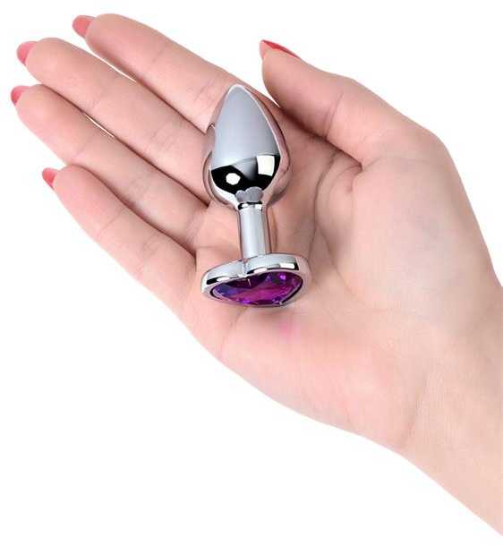 Toyfa Sidabrinis anal plug with violetinė gem heart-shaped