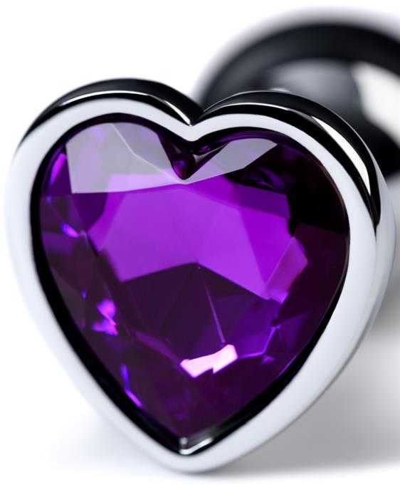 Toyfa Sidabrinis anal plug with violetinė gem heart-shaped