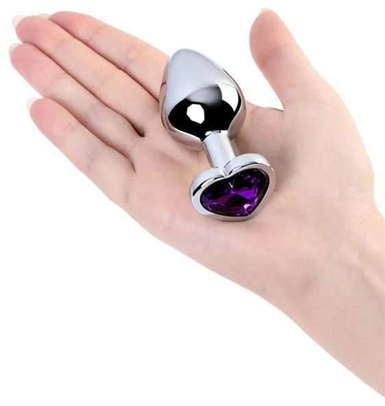 Toyfa Sidabrinis anal plug with violetinė gem heart-shaped