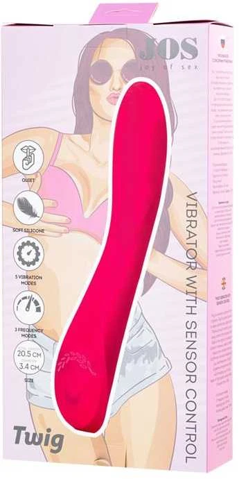 Toyfa Nerealus vibratorius JOS Twig, 5 vibracijos režimai, silikonas, rožinė, 20,5 cm, O 3,4 cm