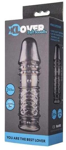 ToyFa XLover, Penis sleeve, for enlargement, TPE, transparent juodas, 13.5 cm