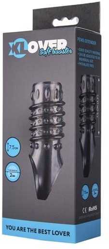 ToyFa XLover, Penis sleeve, for enlargement, TPE, transparent juodas, 10,5 cm