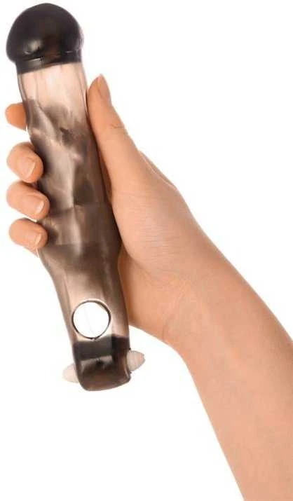 xToyFa XLover, varpos rankovė, padidinimui su vibracija, TPE, skaidrus juodas, 19,4 cm