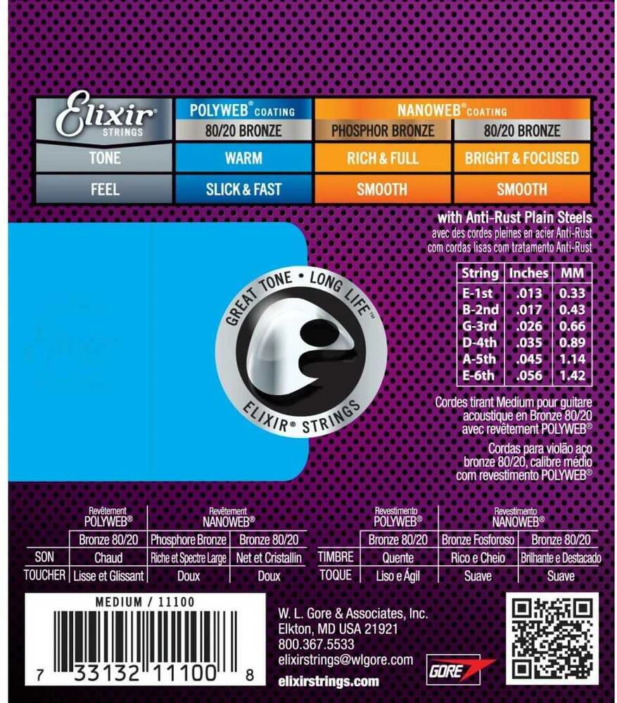 Elixir Eliksyras 11100 Polyweb Medium 13-56 80/20 Bronze 12-56