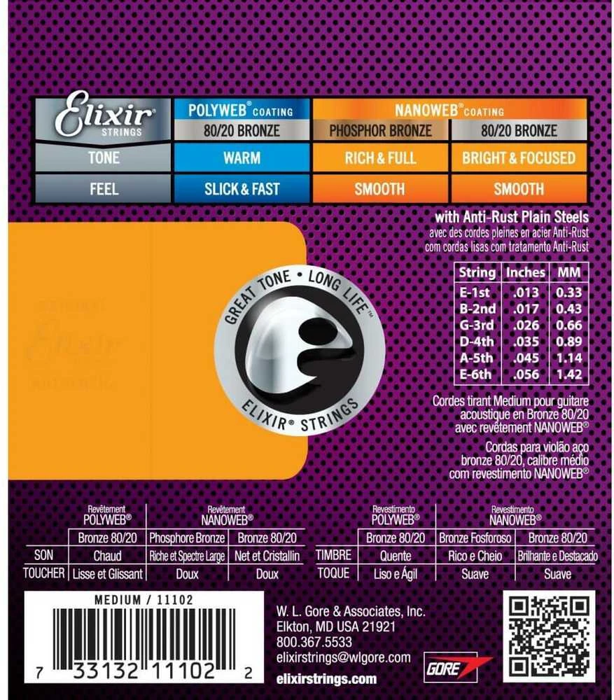 Elixir Eliksyras 11102 Nanoweb Medium 80/20 Bronze 13-56