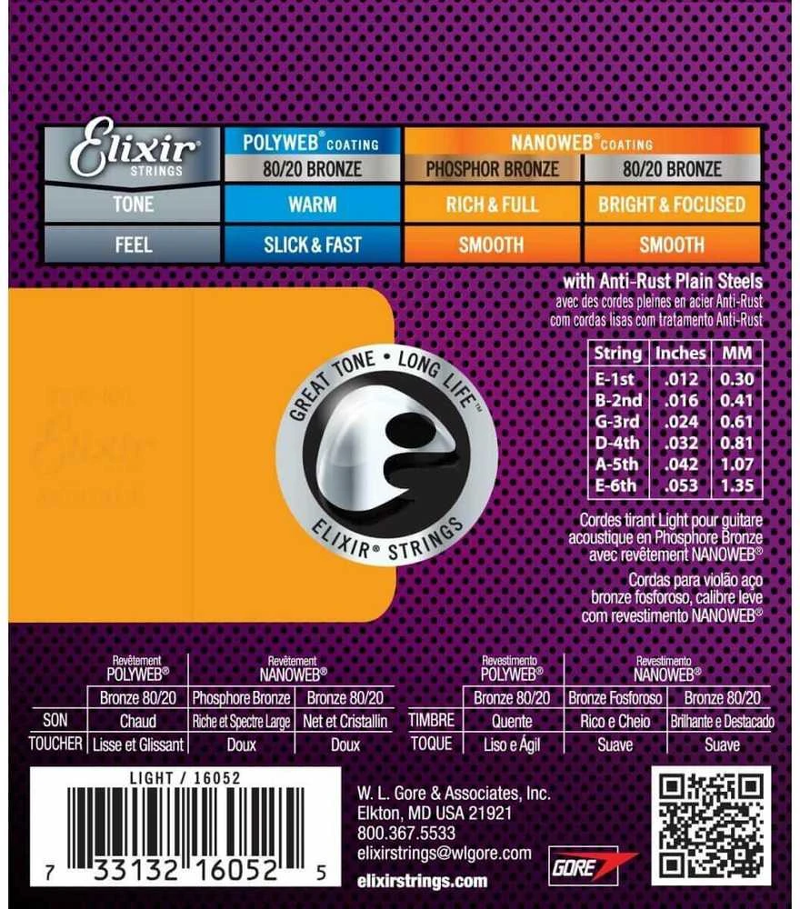 Elixir Eliksyras 16052 Nanoweb Phosphor Bronze 12-53