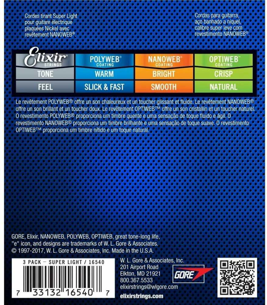 Elixir Eliksyras 16540 Nanoweb Super Light 9-42 (3 komplektai)
